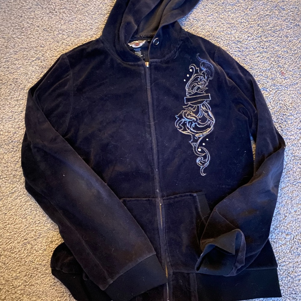 Harley Davidson rhinestone hooded zip up sweater (missing zipper)